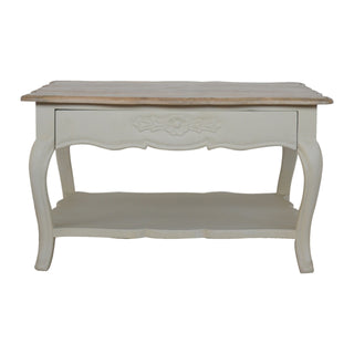 Belle Square Coffee Table Solid Mango Wood Hand-Painted White Carved Apron