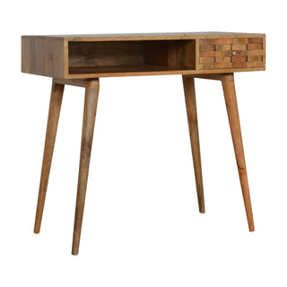 Bastian Writing Desk Mango Wood Tile-Carved Drawer With Open Slot