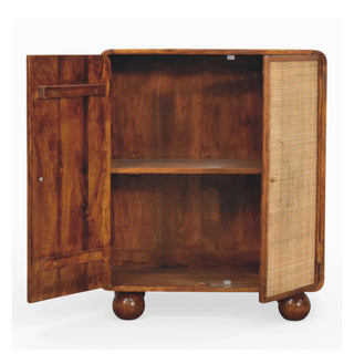Larissa Rattan Wardrobe Cane Double Doors Chestnut Bun Feet Natural Rattan