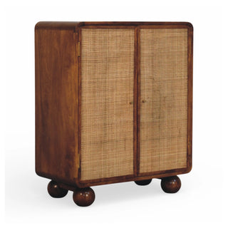 Larissa Rattan Wardrobe Cane Double Doors Chestnut Bun Feet Natural Rattan