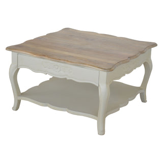 Belle Square Coffee Table Solid Mango Wood Hand-Painted White Carved Apron