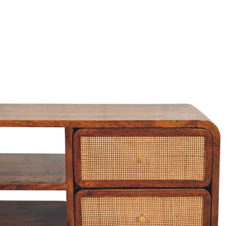 Larissa Rattan Sideboard 4 Cane Drawer Fronts Open Centre Chestnut Bun Feet Natural Rattan