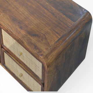 Larissa Rattan Sideboard 4 Cane Drawer Fronts Open Centre Chestnut Bun Feet Natural Rattan