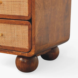 Larissa Rattan Sideboard 4 Cane Drawer Fronts Open Centre Chestnut Bun Feet Natural Rattan