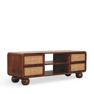 Larissa Rattan Sideboard 4 Cane Drawer Fronts Open Centre Chestnut Bun Feet Natural Rattan