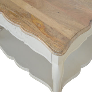 Belle Square Coffee Table Solid Mango Wood Hand-Painted White Carved Apron