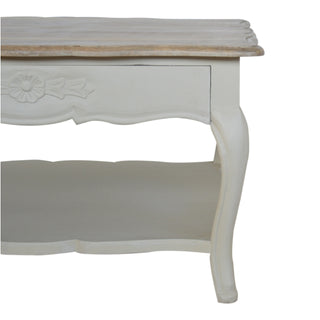 Belle Square Coffee Table Solid Mango Wood Hand-Painted White Carved Apron
