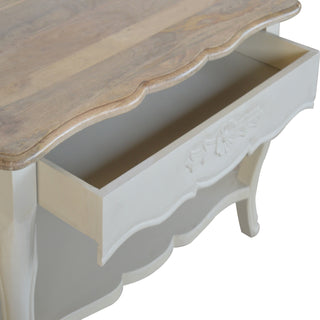 Belle Square Coffee Table Solid Mango Wood Hand-Painted White Carved Apron