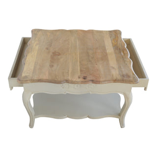 Belle Square Coffee Table Solid Mango Wood Hand-Painted White Carved Apron