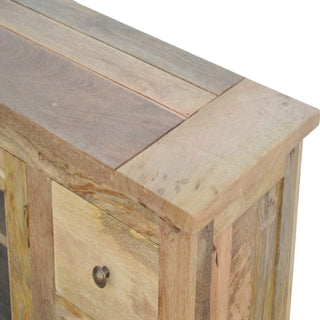 Grain TV Media Unit Hand-Distressed Oak Mango Wood Glazed Cabinet Doors Four Drawers Farmhouse Feet