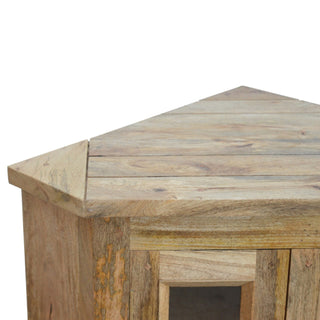 Nook Corner Media Unit Hand-Distressed Mango Wood Glazed Cabinet Doors with Round Knobs