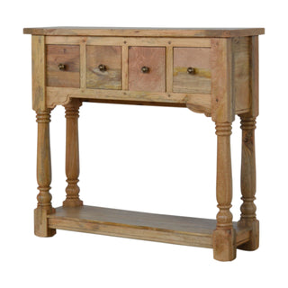 Fenwick Narrow Console Table with Drawers Distressed Oak Turned Legs