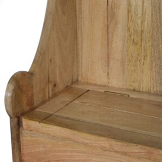 Monks Entryway Storage Bench Solid Mango Wood Panelled High Back Lift-Top Settle