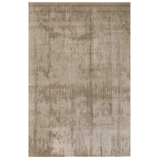 A rectangular area rug with a distressed, abstract pattern in muted beige, taupe, and light brown tones, shown flat against a white background.