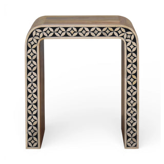 Edessa Bone Inlay Side Table Star Lattice Border Natural Wood