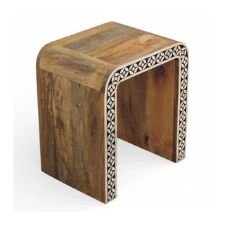 Edessa Bone Inlay Side Table Star Lattice Border Natural Wood