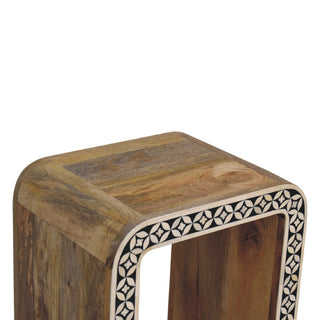 Edessa Bone Inlay Side Table Star Lattice Border Natural Wood