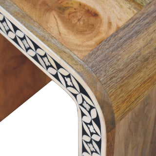 Edessa Bone Inlay Side Table Star Lattice Border Natural Wood
