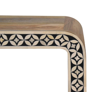 Edessa Bone Inlay Side Table Star Lattice Border Natural Wood
