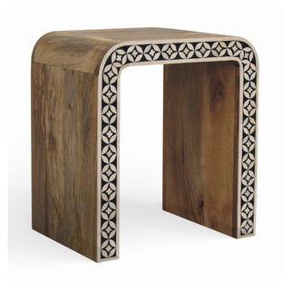 Edessa Bone Inlay Side Table Star Lattice Border Natural Wood