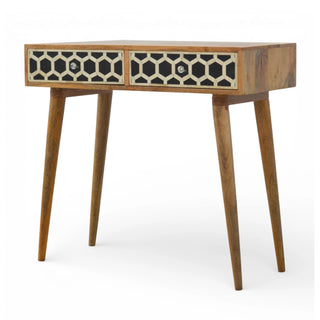 Bone Inlay Console Table Honeycomb Black White Brass Knobs