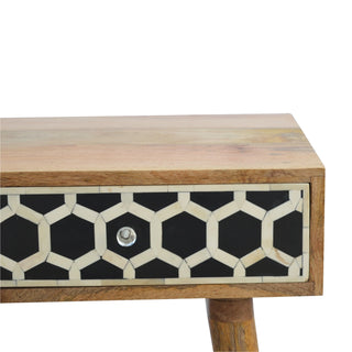 Bone Inlay Console Table Honeycomb Black White Brass Knobs