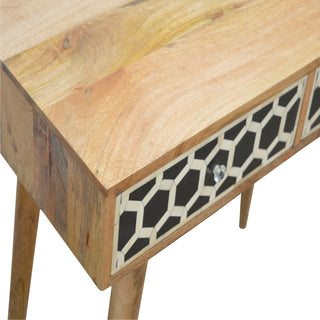 Bone Inlay Console Table Honeycomb Black White Brass Knobs