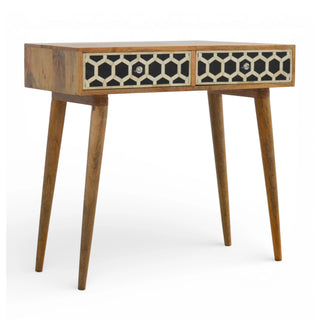 Bone Inlay Console Table Honeycomb Black White Brass Knobs