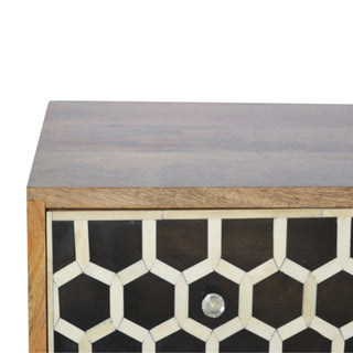 Bone Inlay Chest of Drawers Honeycomb Black White Glass Knobs