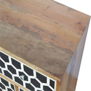 Bone Inlay Chest of Drawers Honeycomb Black White Glass Knobs