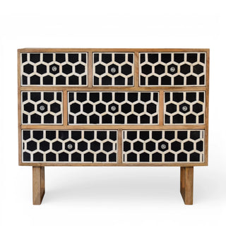 Bone Inlay Chest of Drawers Honeycomb Black White