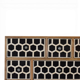 Bone Inlay Chest of Drawers Honeycomb Black White