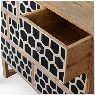 Bone Inlay Chest of Drawers Honeycomb Black White