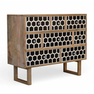 Bone Inlay Chest of Drawers Honeycomb Black White