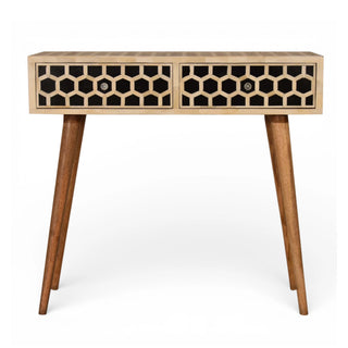 Bone Inlay Console Table Honeycomb Black White Glass Knobs
