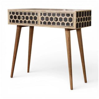 Bone Inlay Console Table Honeycomb Black White Glass Knobs