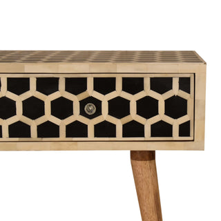 Bone Inlay Console Table Honeycomb Black White Glass Knobs