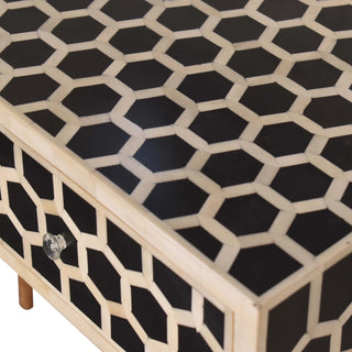 Bone Inlay Console Table Honeycomb Black White Glass Knobs