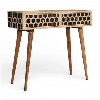Bone Inlay Console Table Honeycomb Black White Glass Knobs