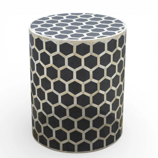 Bone Inlay Stool Honeycomb Black White Drum