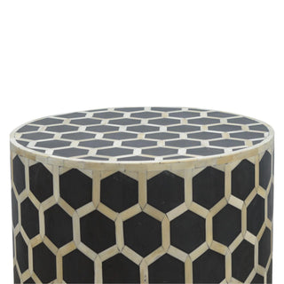 Bone Inlay Stool Honeycomb Black White Drum
