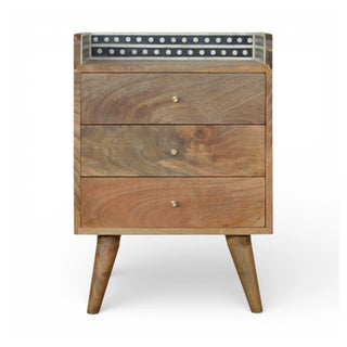 Bone Inlay Bedside Table Dot Gallery Back Three Drawer
