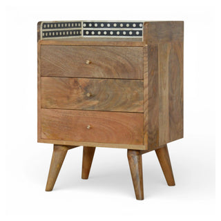 Bone Inlay Bedside Table Dot Gallery Back Three Drawer
