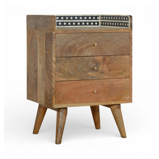 Bone Inlay Bedside Table Dot Gallery Back Three Drawer