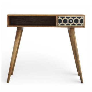 Bone Inlay Writing Desk Honeycomb Black White