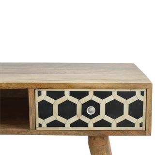 Bone Inlay Writing Desk Honeycomb Black White