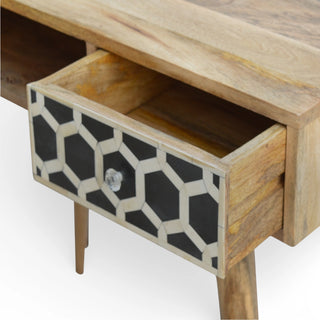 Bone Inlay Writing Desk Honeycomb Black White