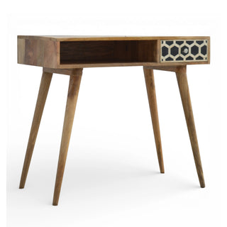 Bone Inlay Writing Desk Honeycomb Black White
