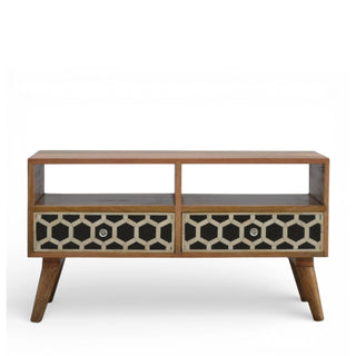 Bone Inlay Media Unit Honeycomb Black White Glass Knobs Single Shelf