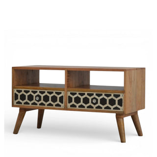 Bone Inlay Media Unit Honeycomb Black White Glass Knobs Single Shelf